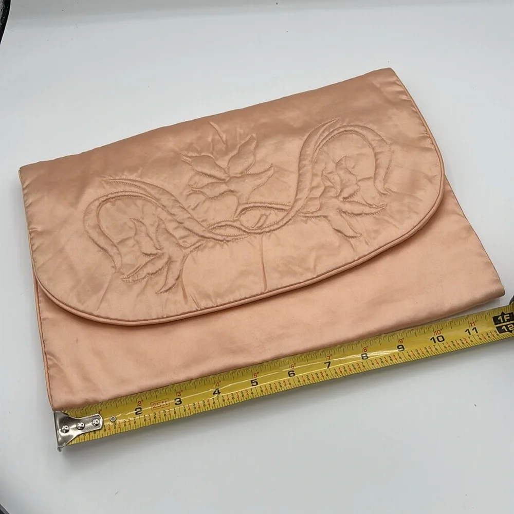 Vintage Pink Quilted Silk Satin Oversized Lingerie Storage Bag Embroidered HOT